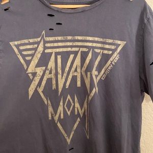 Savage Mom distressed T-shirt by Country Deep blue, Large mom shirt short sleeve